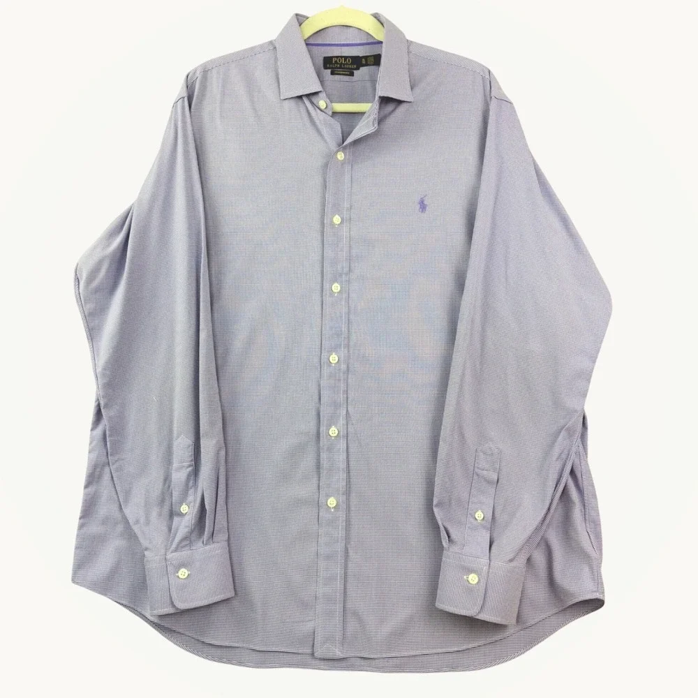 Polo Ralph Lauren Performance Shirt Size XL Purple Micro Gingham Stretch Classic